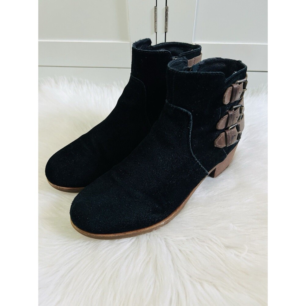 UGG Australia Volta Black Suede Leather Triple Buckle Moto Ankle Boots Womens 10 - Picture 2 of 7